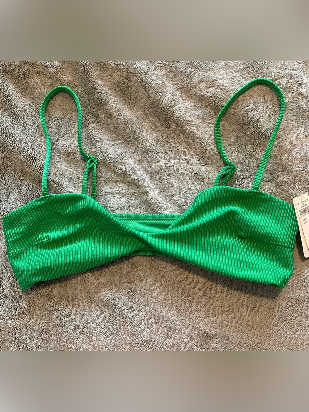 aerie Bright Green Ribbed Bandeau Bikini Top Size M